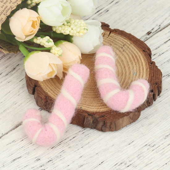 Picture of Wool For DIY & Craft Pink Christmas Candy Cane 5.2cm x 2.7cm, 2 PCs