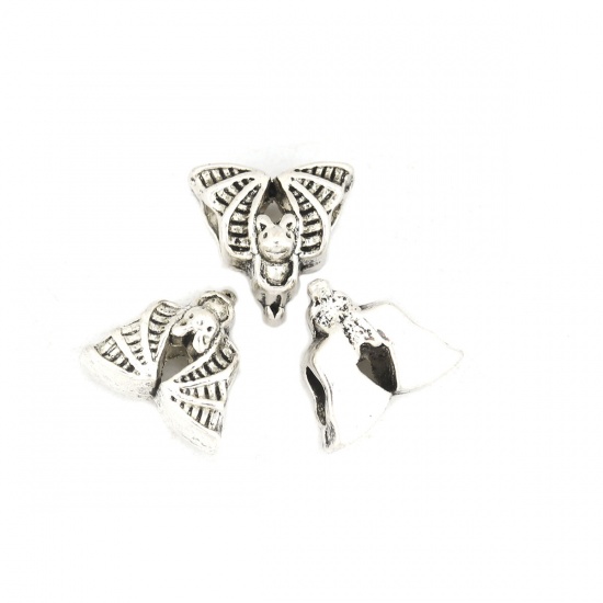 Bild von Zinklegierung Zwischenperlen Spacer Perlen Halloween Fledermaus Antiksilber ca. 13mm x 12mm, Loch:ca. 4.5mm, 40 Stück
