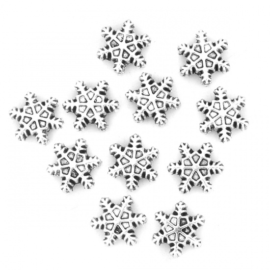Immagine di Lega di Zinco Perline Natale Fiocco di Neve Argento Antico Circa 14mm x 13mm, Foro:Circa 4.4mm, 20 Pz