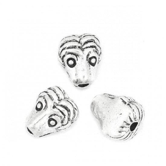 Picture of Zinc Based Alloy Spacer Beads Lion Animal Antique Silver About 11mm x 9mm, Hole: Approx 2.1mm, 10 PCs