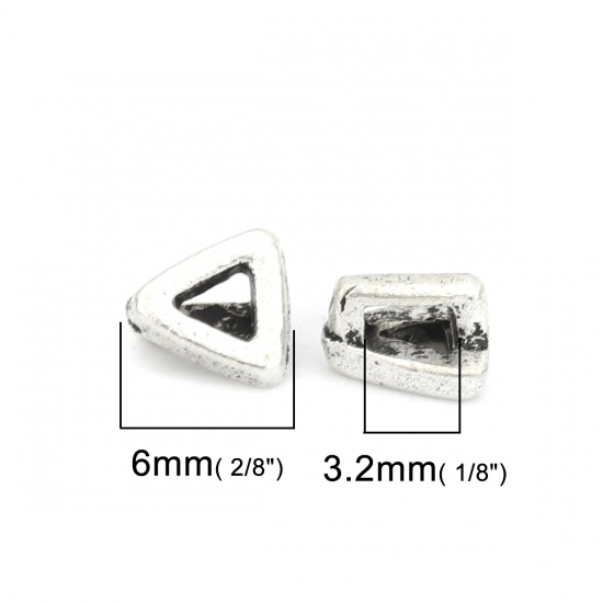 Picture of Zinc Based Alloy Slide Beads Triangle Antique Silver Hollow About 6mm x 6mm, Hole:Approx 3.2mm x1.2mm 50 PCs