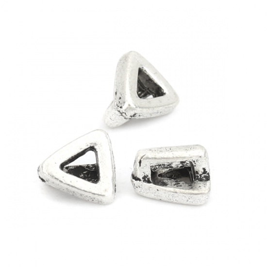 Picture of Zinc Based Alloy Slide Beads Triangle Antique Silver Hollow About 6mm x 6mm, Hole:Approx 3.2mm x1.2mm 50 PCs