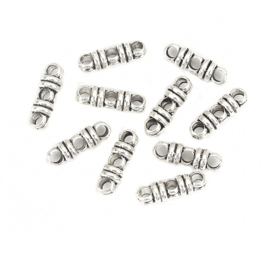 Picture of Zinc Based Alloy Beads 3 Holes Rope Knot Antique Silver Color About 20mm x 6mm, Hole: Approx 3.3mm, 50 PCs