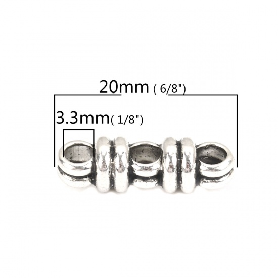 Picture of Zinc Based Alloy Beads 3 Holes Rope Knot Antique Silver Color About 20mm x 6mm, Hole: Approx 3.3mm, 50 PCs