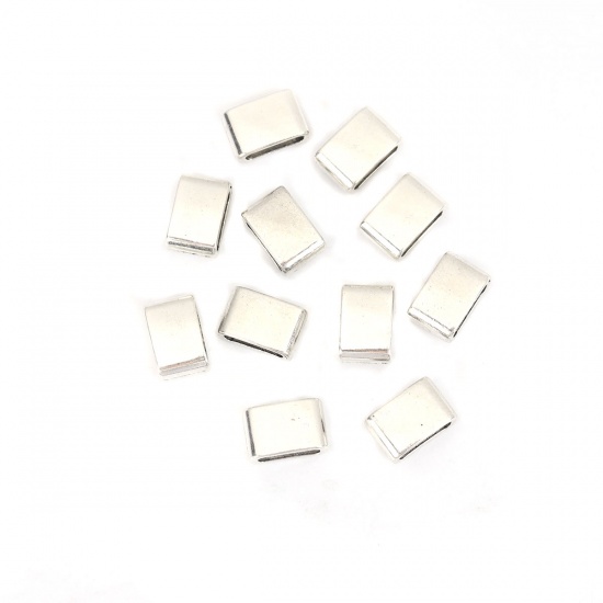 Image de Perles en Alliage de Zinc Rectangle Argent Vieilli 12mm x 8mm, Trou: 9.1mm x 2.9mm, 50 Pcs
