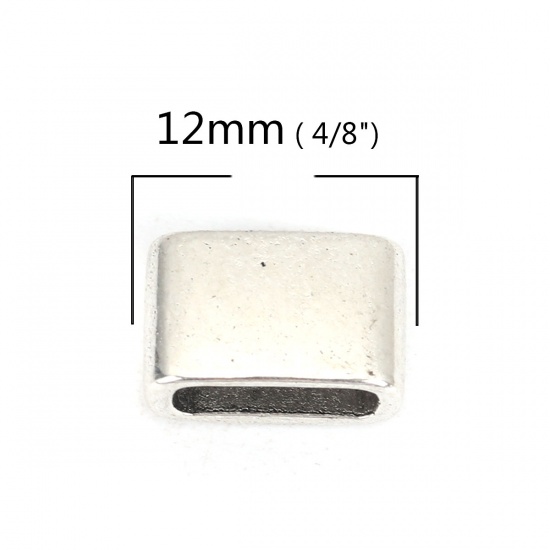 Immagine di Lega di Zinco Perline Addetti Cinturini per Orologi Rettangolo Argento Antico Circa 12mm x 8mm, Foro: Circa 9.1mm x 2.9mm, 50 Pz