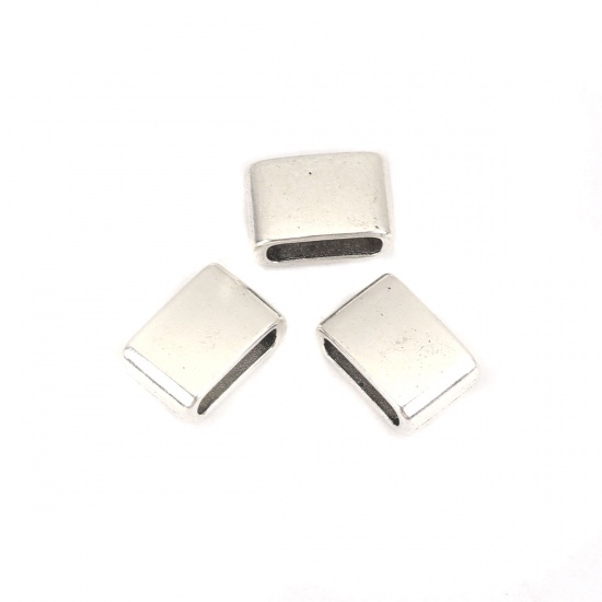 Immagine di Lega di Zinco Perline Addetti Cinturini per Orologi Rettangolo Argento Antico Circa 12mm x 8mm, Foro: Circa 9.1mm x 2.9mm, 50 Pz