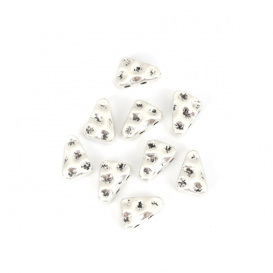 Picture of Zinc Based Alloy Beads Two Holes Triangle Antique Silver About 15mm x 11mm, Hole: Approx 1.8mm, 20 PCs