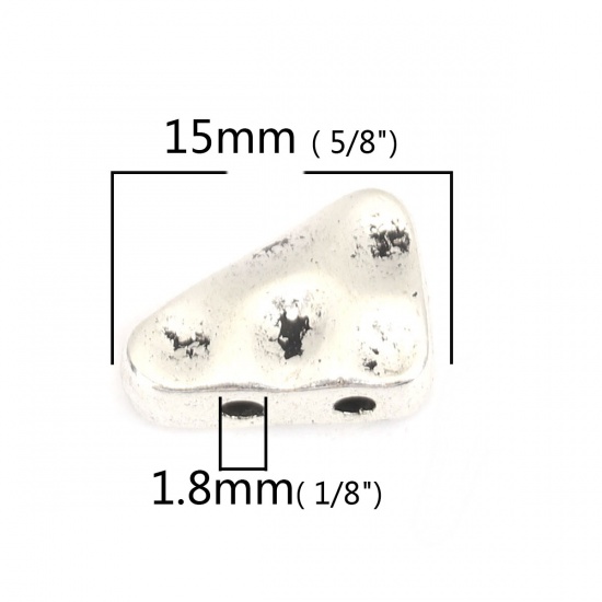 Picture of Zinc Based Alloy Beads Two Holes Triangle Antique Silver About 15mm x 11mm, Hole: Approx 1.8mm, 20 PCs