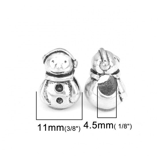 Picture of Zinc Based Alloy Spacer Beads Christmas Snowman Antique Silver Color About 15mm x 11mm, Hole: Approx 4.5mm, 10 PCs