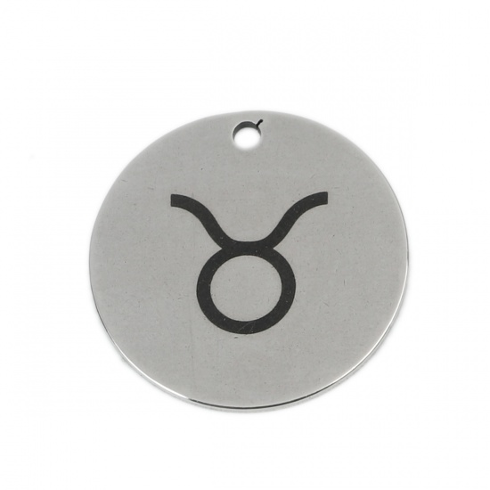 Bild von Edelstahl Charms Rund Silberfarbe Sternbild Stier 20mm D., 5 Stück