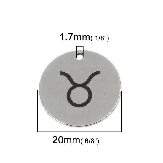Bild von Edelstahl Charms Rund Silberfarbe Sternbild Stier 20mm D., 5 Stück