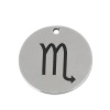 Picture of Stainless Steel Charms Round Silver Tone Scorpio Sign Of Zodiac Constellations 20mm Dia., 5 PCs