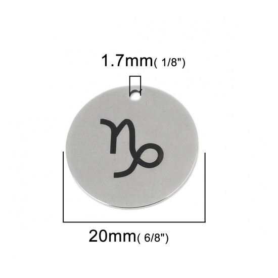 Image de Breloques en Acier Inoxydable Rond Argent Mat Constellation Capricorne 20mm Dia., 5 Pcs