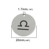 Picture of Stainless Steel Charms Round Silver Tone Libra Sign Of Zodiac Constellations 20mm Dia., 5 PCs