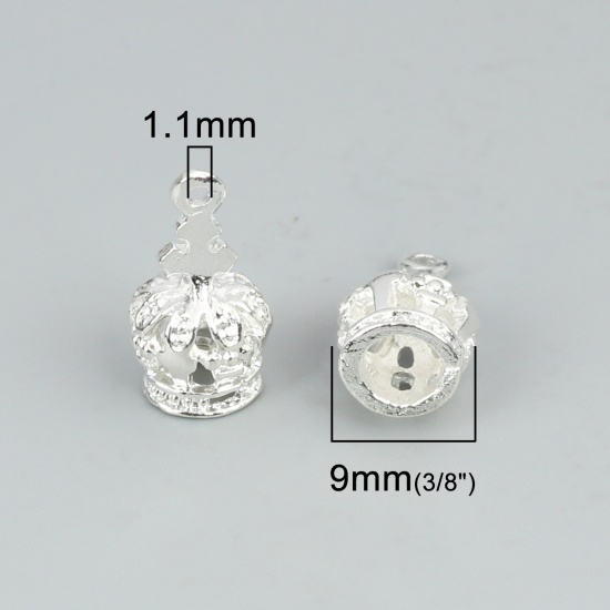 Picture of Zinc Based Alloy Charms Crown Silver Plated Hollow 18mm x 9mm, 30 PCs