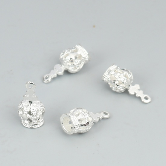 Picture of Zinc Based Alloy Charms Crown Silver Plated Hollow 18mm x 9mm, 30 PCs