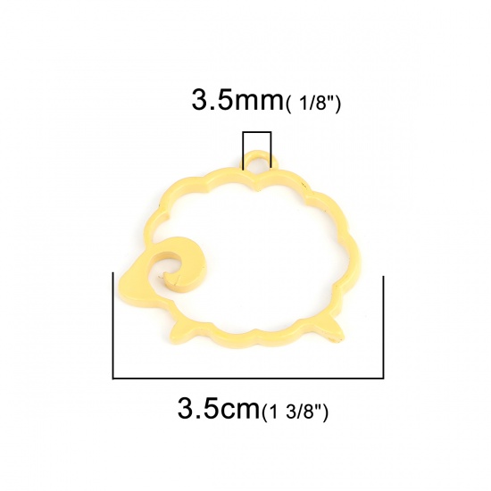 Picture of Zinc Based Alloy Pendants Sheep Yellow Hollow 3.5cm x 3.1cm, 10 PCs