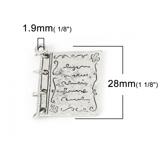 Picture of Zinc Based Alloy College Jewelry Charms Notebook Antique Silver Color Can Open 28mm x 23mm, 2 PCs