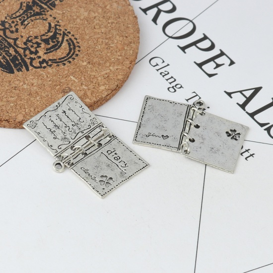 Picture of Zinc Based Alloy College Jewelry Charms Notebook Antique Silver Color Can Open 28mm x 23mm, 2 PCs
