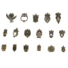 Bild von Zinklegierung Anhänger Eule Bronzefarbe Mit verschiedenen Muster 4cm x 3cm - 2cm x 1cm, 1 Set ( 17 Stück/Set)