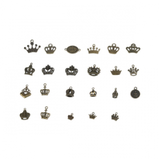 Picture of Zinc Based Alloy Charms Crown Antique Bronze Mixed 28mm x 23mm - 10mm x 10mm, 1 Set ( 30 PCs/Set)