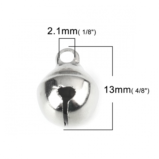 Imagen de Latón Colgantes Charms Tono de Plata Cascabel 13mm x 10mm, 100 Unidades