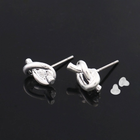 Zinc Based Alloy Ear Post Stud Earrings Findings Love Knot Silver Plated Post/ Wire Size: (21 gauge), 10 PCs