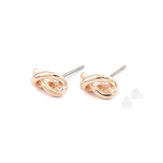 Picture of Zinc Based Alloy Ear Post Stud Earrings Findings Love Knot Rose Gold Post/ Wire Size: (21 gauge), 10 PCs