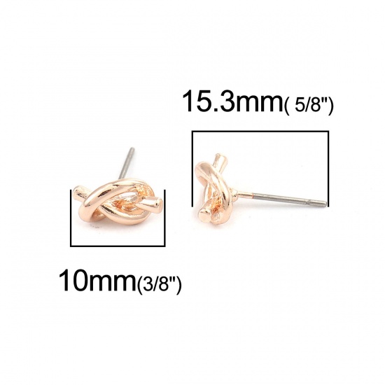 Picture of Zinc Based Alloy Ear Post Stud Earrings Findings Love Knot Rose Gold Post/ Wire Size: (21 gauge), 10 PCs