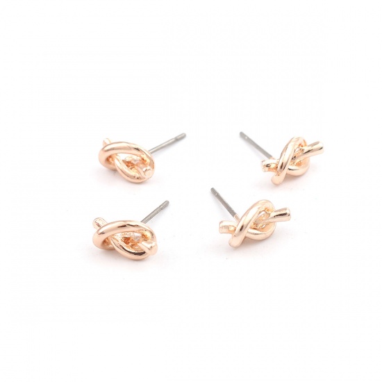 Picture of Zinc Based Alloy Ear Post Stud Earrings Findings Love Knot Rose Gold Post/ Wire Size: (21 gauge), 10 PCs