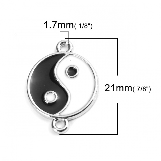 Picture of Zinc Based Alloy Connectors Round Silver Tone Black & White Eight Diagrams 21mm x 16mm, 10 PCs