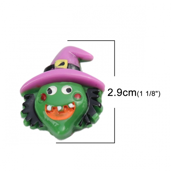 Picture of Resin Dome Seals Cabochon Multicolor Halloween Witch Pattern 29mm x 25mm, 10 PCs