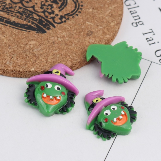 Picture of Resin Dome Seals Cabochon Multicolor Halloween Witch Pattern 29mm x 25mm, 10 PCs