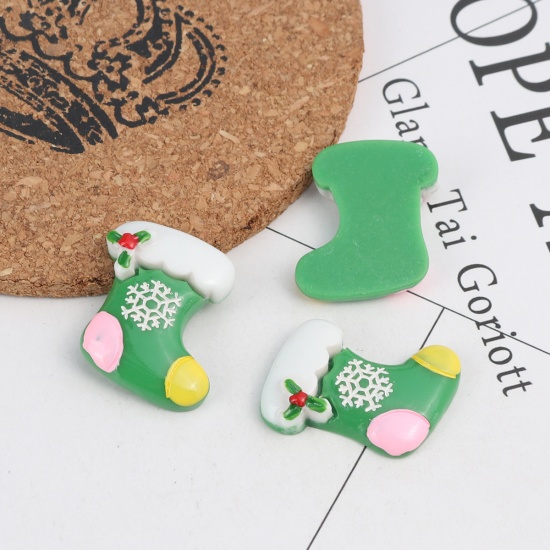 Picture of Resin Dome Seals Cabochon Christmas Stocking Multicolor Christmas Snowflake Pattern 26mm x 24mm, 10 PCs