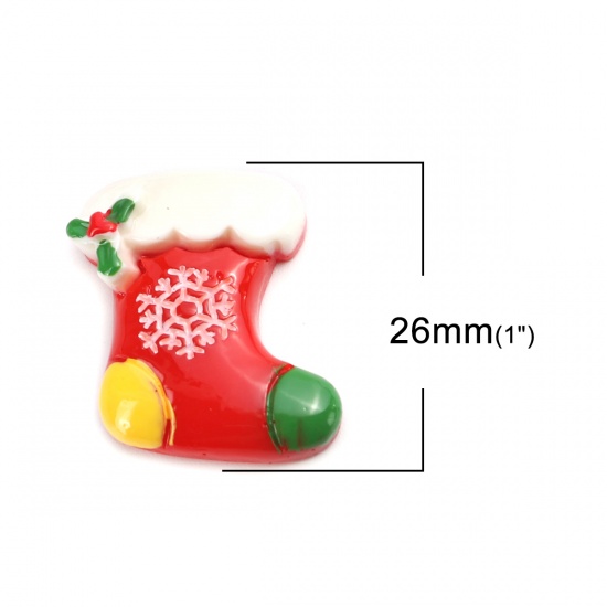 Picture of Resin Dome Seals Cabochon Christmas Stocking Multicolor Christmas Snowflake Pattern 26mm x 23mm, 10 PCs