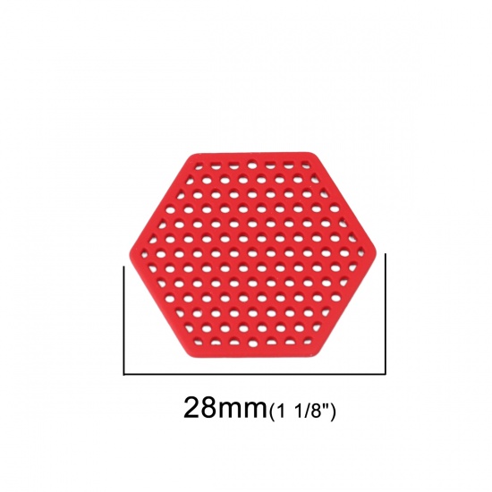 Image de Connecteurs à Lustre en Alliage de Zinc Hexagone Rouge 28mm x 25mm, 10 Pcs