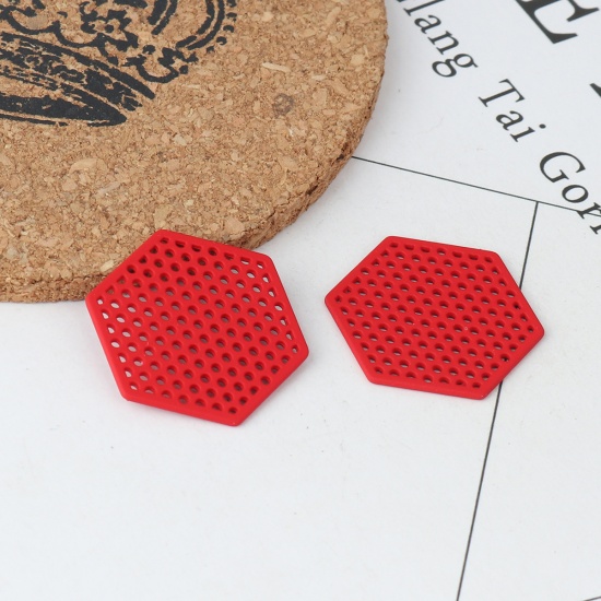 Image de Connecteurs à Lustre en Alliage de Zinc Hexagone Rouge 28mm x 25mm, 10 Pcs