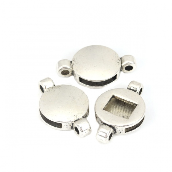 Immagine di Lega di Zinco Perline Addetti Cinturini per Orologi Tondo Argento Antico Circa 29mm x 18mm, Foro: Circa 13mm x 2.4mm, 20 Pz