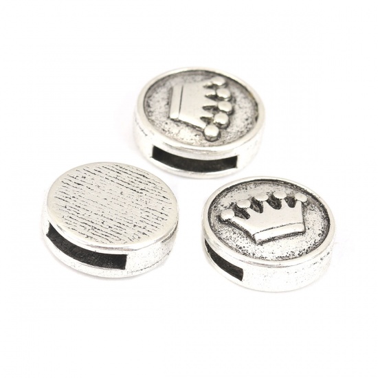 Picture of Zinc Based Alloy Slide Beads Round Crown Antique Silver About 17mm Dia, Hole:Approx 10.8mm x 2.1mm 20 PCs