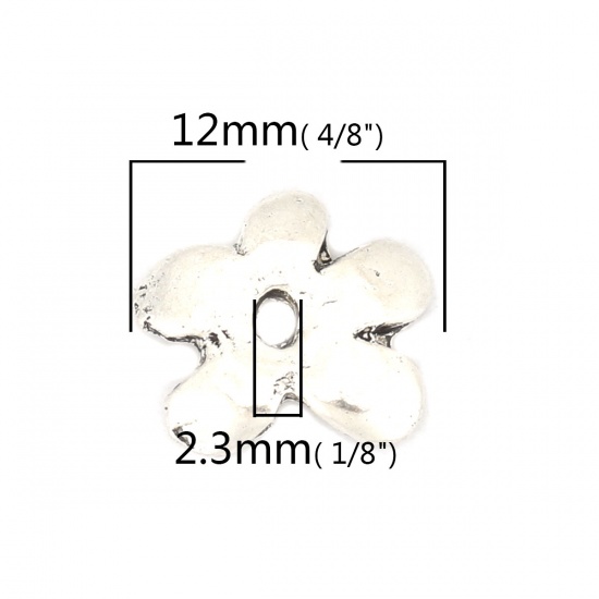 Immagine di Lega di Zinco Coppette Copriperla Fiore Argento Antico (Addetti 12mm Perline) 12mm x 11mm, 20 Pz