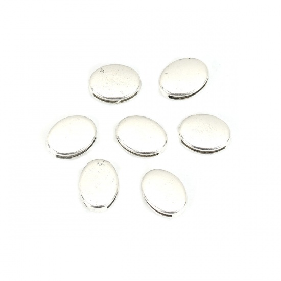 Immagine di Lega di Zinco Perline Addetti Cinturini per Orologi Ovale Argento Antico Circa 13mm x 10mm, Foro: Circa 10.5mm x 1.4mm, 60 Pz