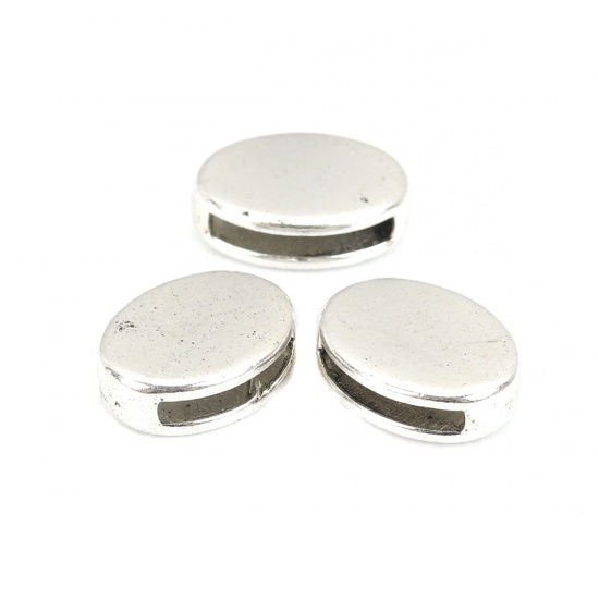 Immagine di Lega di Zinco Perline Addetti Cinturini per Orologi Ovale Argento Antico Circa 13mm x 10mm, Foro: Circa 10.5mm x 1.4mm, 60 Pz