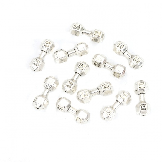 Picture of Zinc Based Alloy Beads Barbell Antique Silver About 21mm x 7mm, Hole: Approx 1.5mm, 20 PCs