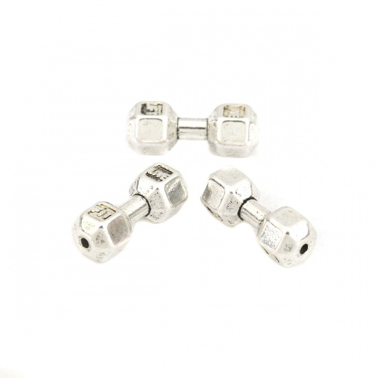Picture of Zinc Based Alloy Beads Barbell Antique Silver About 21mm x 7mm, Hole: Approx 1.5mm, 20 PCs
