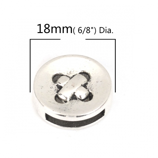 Picture of Zinc Based Alloy Slide Beads Round Cross Antique Silver Color About 18mm Dia, Hole:Approx 12.2mm x 2.2mm 20 PCs