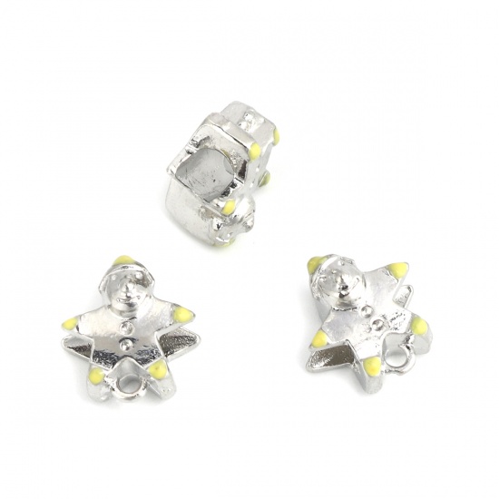 Picture of Zinc Based Alloy Beads Pentagram Star Silver Tone Yellow Person Enamel About 15mm x 14mm, Hole: Approx 1.8mm, 5 PCs