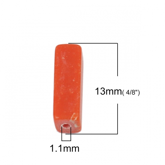 Picture of Stone ( Natural ) Beads Orange-red Rectangle Crack About 13mm x 4mm, Hole: Approx 1.1mm, 10 PCs