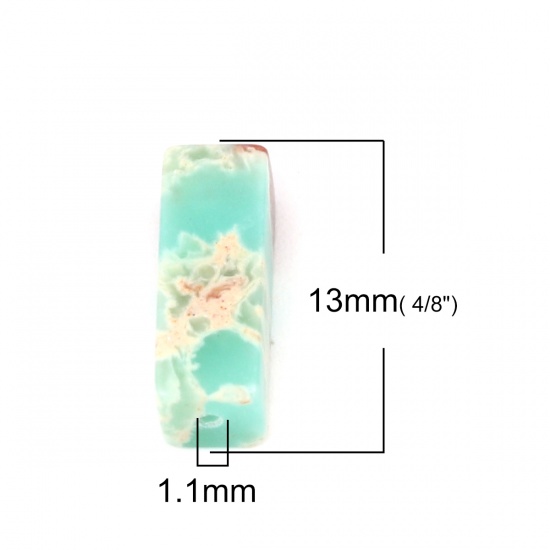 Picture of Stone ( Natural ) Beads Green Blue Rectangle Crack About 13mm x 4mm, Hole: Approx 1.1mm, 10 PCs