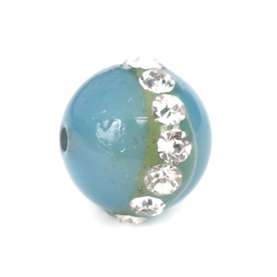 Picture of (Grade B) Agate ( Natural ) Beads Round Light Blue Clear Rhinestone About 9mm x 8mm, Hole: Approx 1.3mm, 5 PCs